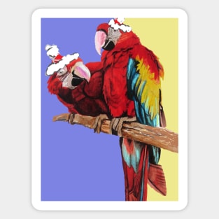Christmas Macaw - Here Comes Santa Macaws! - on Purple and Yellow Sticker